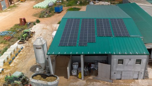 Instal·lació per autoconsum sobre coberta amb una potència de 32 kWp entregada a Granja Nogué, amb un estalvi anual de més de 10 tones de CO2.